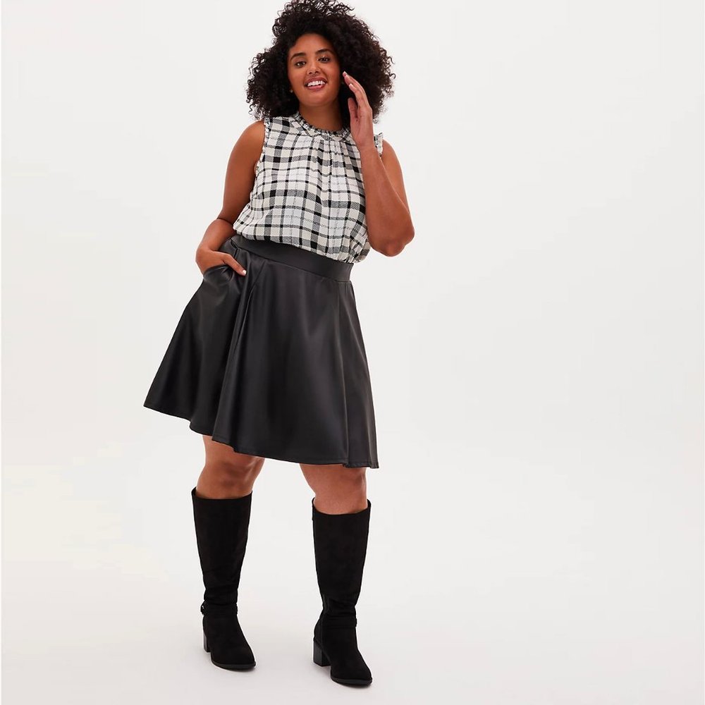 Ponte Faux Leather Mini Skater Skirt